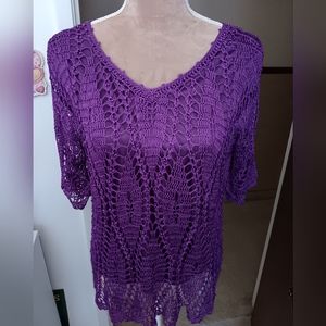 Vintage~ Purple Crochet Beaded Lined Blouse • Medium